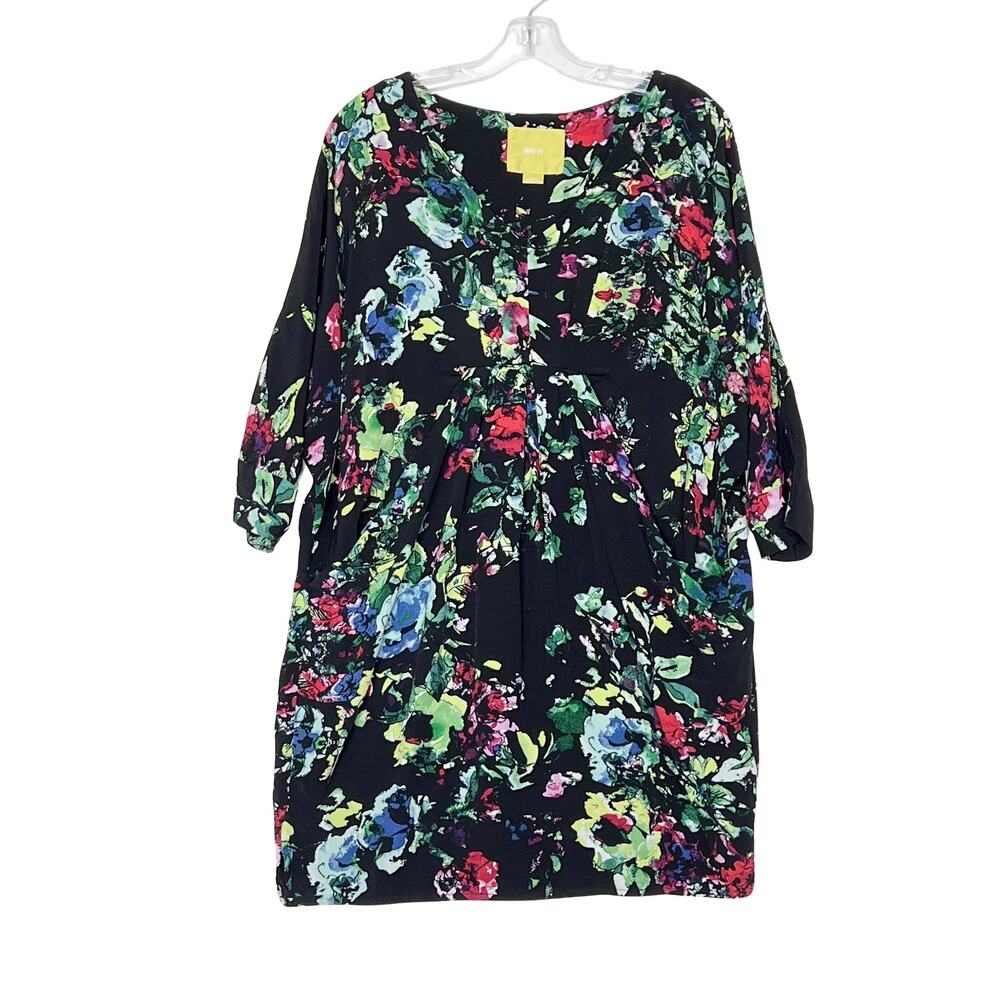 Anthropologie Maeve 3/4 Dolman Sleeve Floral Relaxed Shift Dress Black Womens XS